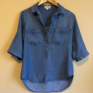 Cloth & Stone Women's Blue Chambray Denim Shirt Small Long Sleeve 100% Tencel